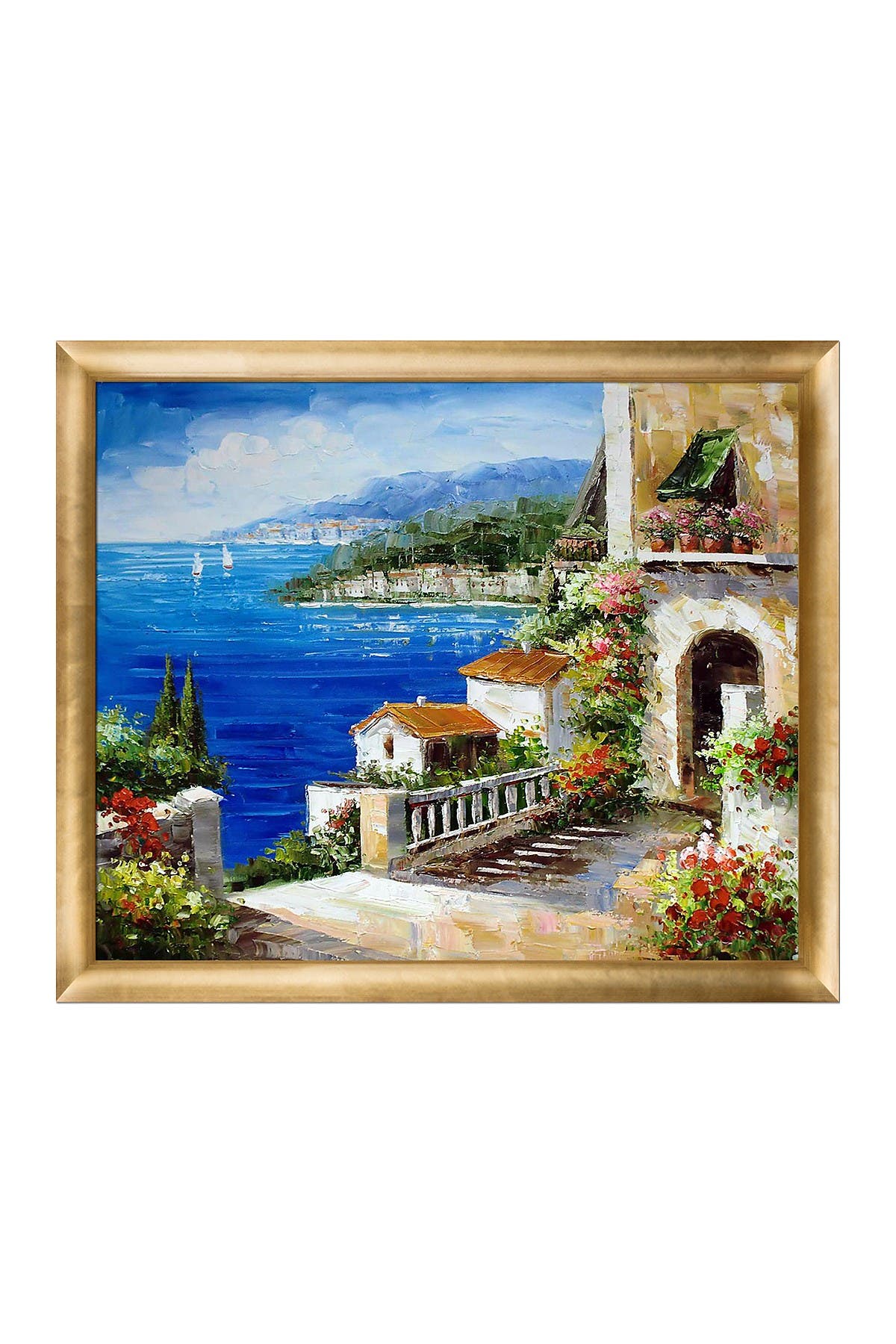 overstockArt Vacation Harbor by Unknown Artists Framed Hand Painted Oil on Canvas 